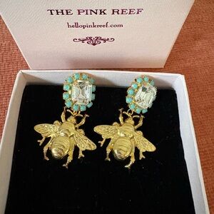 Gold and Turquoise Bee Earrings